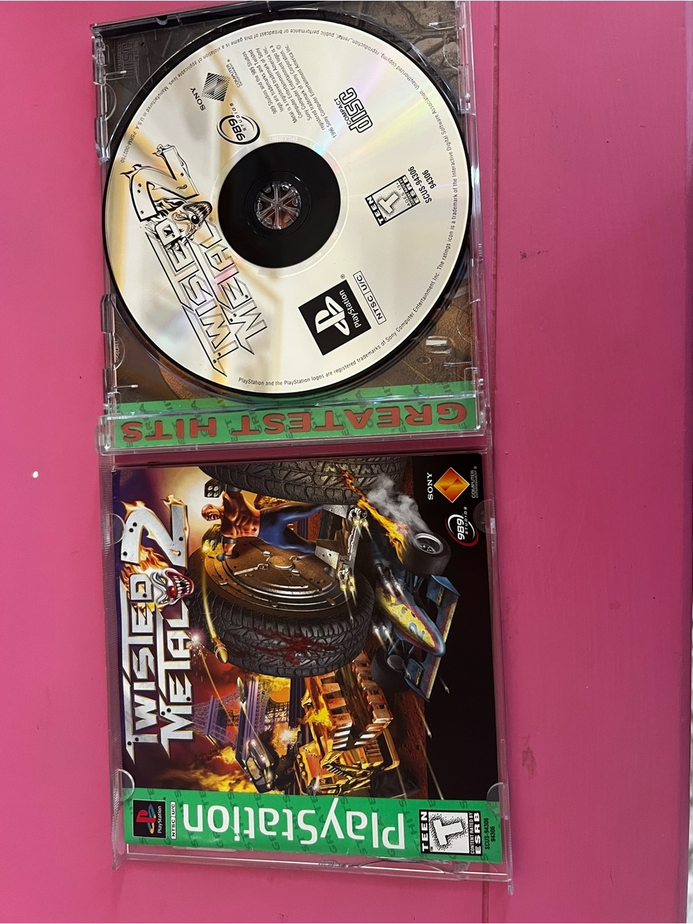 Sony Twisted Metal 2 PlayStation Case and Disc — White, Green, Pink Accents